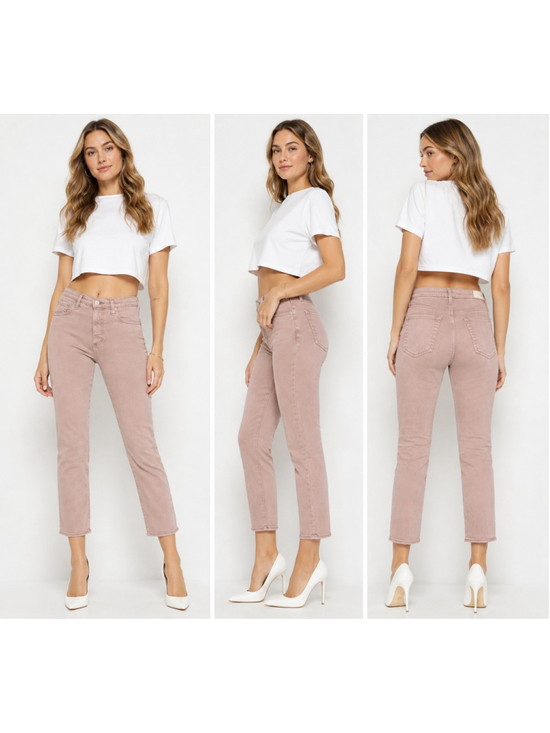 AG Adriano Goldschmied Denim - AG Jeans Isabelle High Waisted Cropped Jeans Pink Size 24
